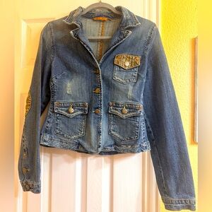 Distressed Jean Jacket with Elbow Patches